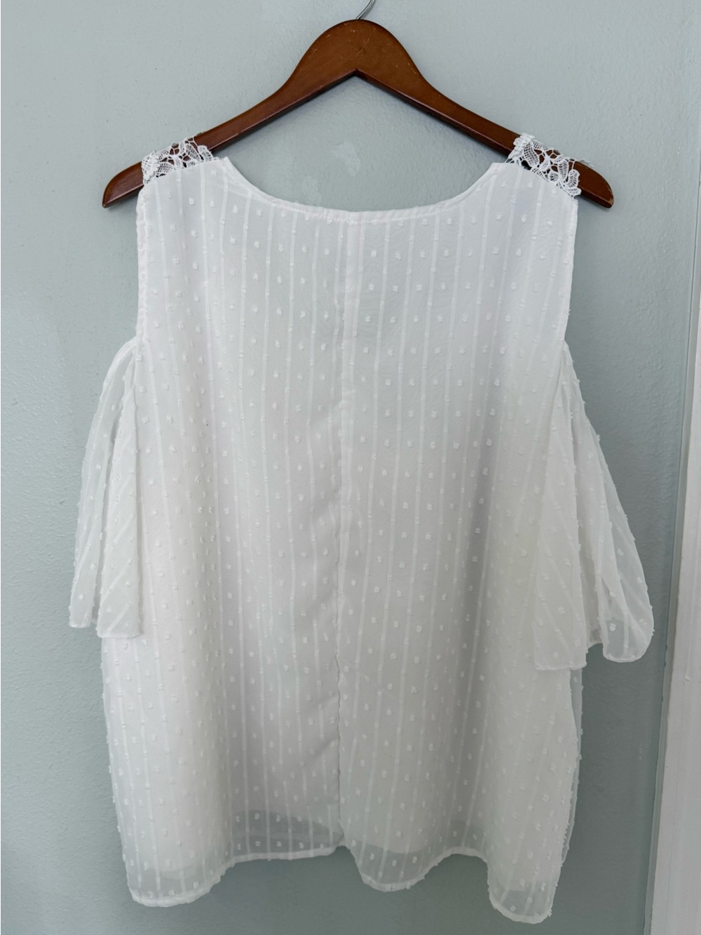 Plus-Size 2X White Cold-Shoulder Lace Strap Blouse short sleeve hip length NWOT - Picture 3 of 8